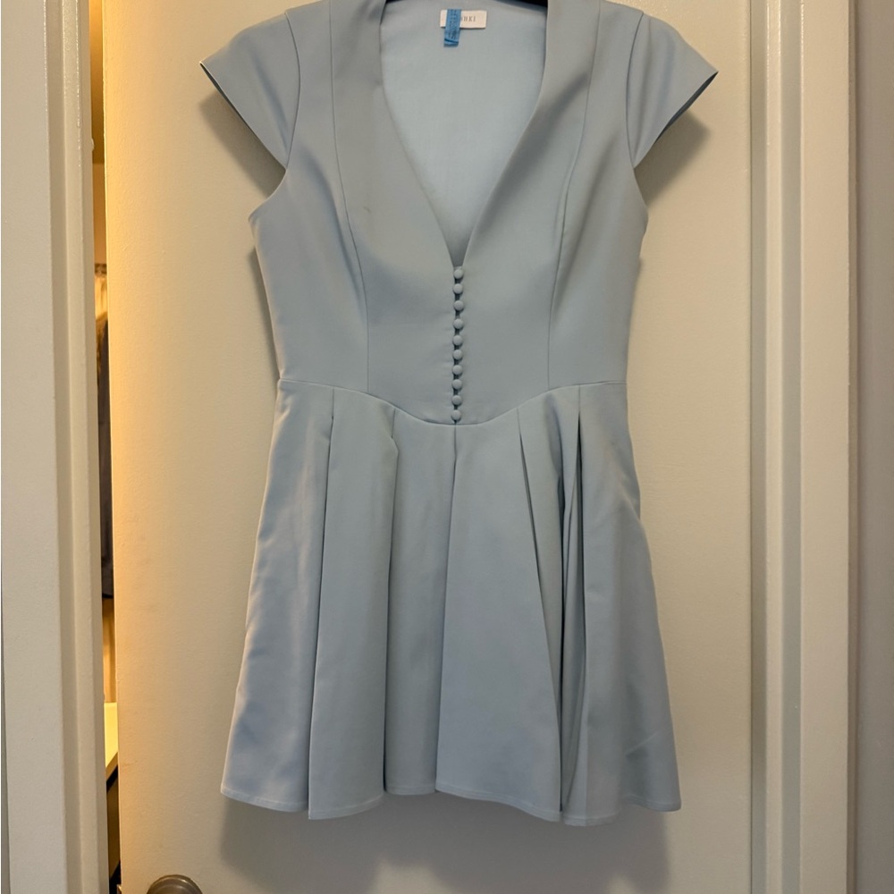 Meshki Blue Fit and Flare Mini Dress with Flutter Sleeves